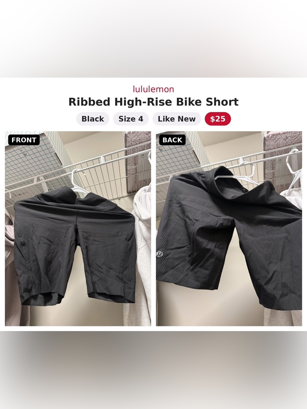 lululemon athletica Black Ribbed High-Rise Bike Shorts